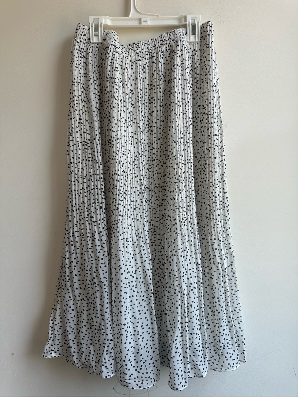 White Polka Dot Pleated Maxi Skirt - Elegant Flowy Silhouette